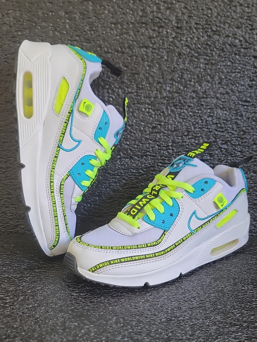 Nike Air Max 90 SE 🔥🔥 'Worldwide Pack-Blue Fury Volt' Wmns 6.5 Fast Shipping
